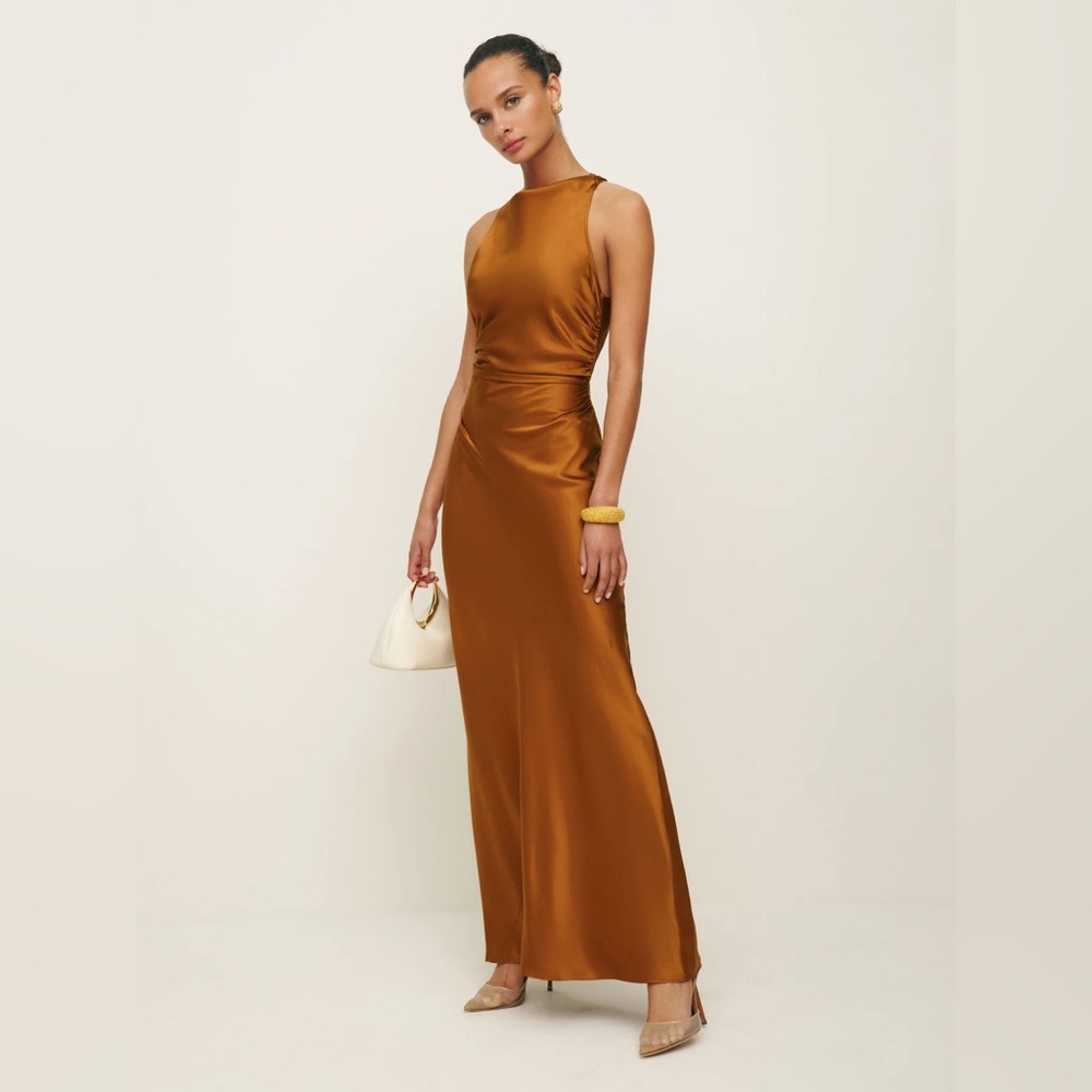 Reformation Rust Satin Maxi Dress